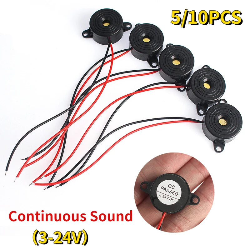 SFM-20B high decibel active piezo buzzer, DC 3-24V, continuous sound, suitable for Arduino, electronics projects, and DIY circuits