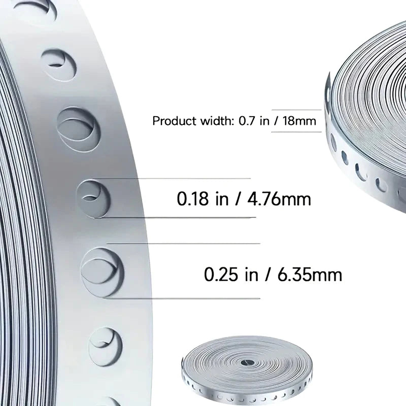 Close-up of 15M galvanized steel tape for sheet metal work and support