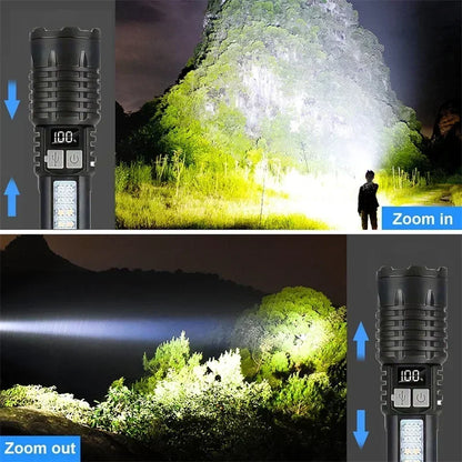 Flashlight with red and blue side warning lights