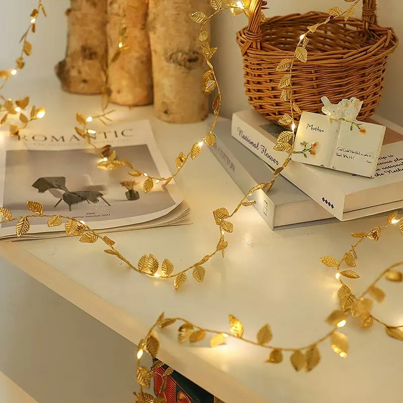 Silver and golden tiny leaves LED fairy lights string