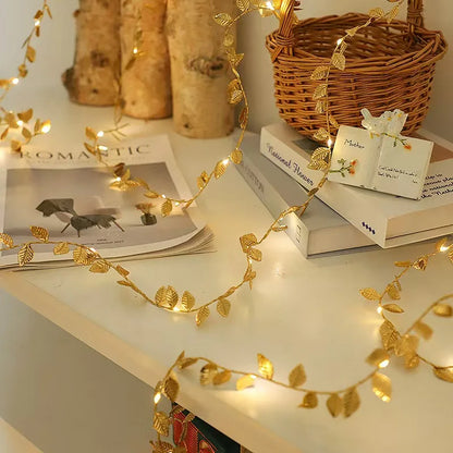 Silver and golden tiny leaves LED fairy lights string