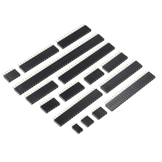 Single row female pin header socket 2.54mm pitch with 1-40 pins, ideal for Arduino, Raspberry Pi, and DIY electronics projects