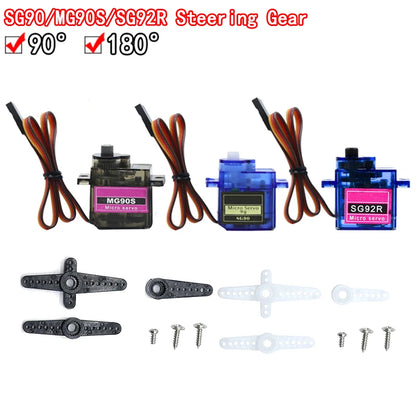 Smart micro servo tester compatible with SG90, MG90S, SG92R, plastic gears, ideal for Arduino, RC helicopters, boats, and DIY electronics projects