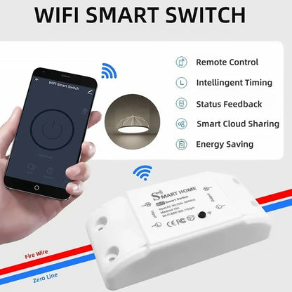 Tuya WiFi smart switch showing LED controller and compatibility with Alexa, Google Home, and Smart Life app