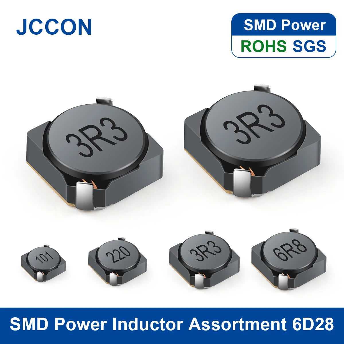 SMD shielded wirewound power inductors, 1µH–47µH, sizes 3x3–8x8mm, suitable for power supplies, electronic circuits, and high-frequency applications