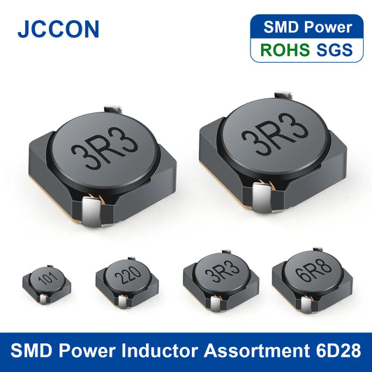 SMD shielded wirewound power inductors, 1µH–47µH, sizes 3x3–8x8mm, suitable for power supplies, electronic circuits, and high-frequency applications