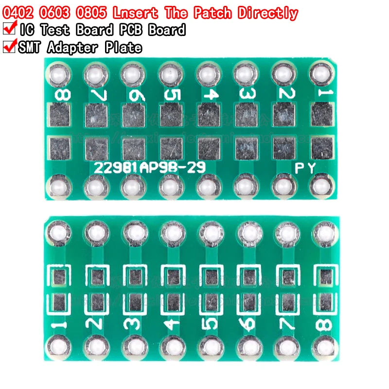 SMT to DIP adapter board kit for 0805, 0603, 0402 capacitors, resistors, LEDs with 2.54mm pitch FR4 PCB for prototyping and soldering