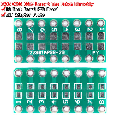 SMT to DIP adapter board kit for 0805, 0603, 0402 capacitors, resistors, LEDs with 2.54mm pitch FR4 PCB for prototyping and soldering