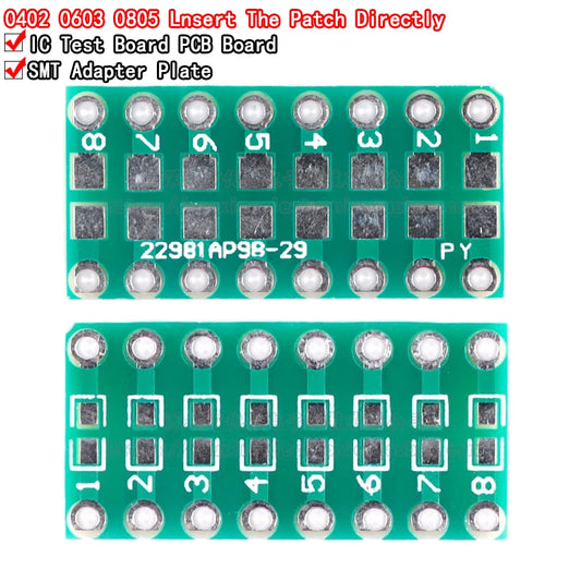 SMT to DIP adapter board kit for 0805, 0603, 0402 capacitors, resistors, LEDs with 2.54mm pitch FR4 PCB for prototyping and soldering