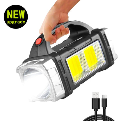 Rechargeable solar LED COB flashlight with power bank