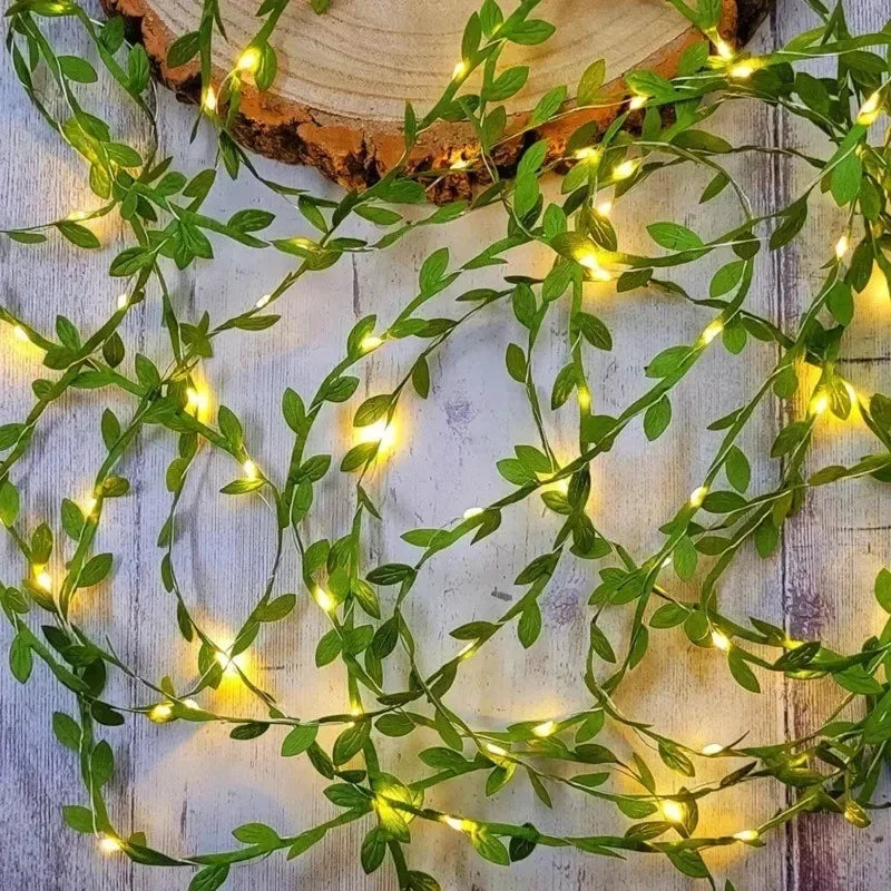 50/100/150 LED solar vine fairy lights with realistic pothos leaves, perfect for wedding and holiday home decor