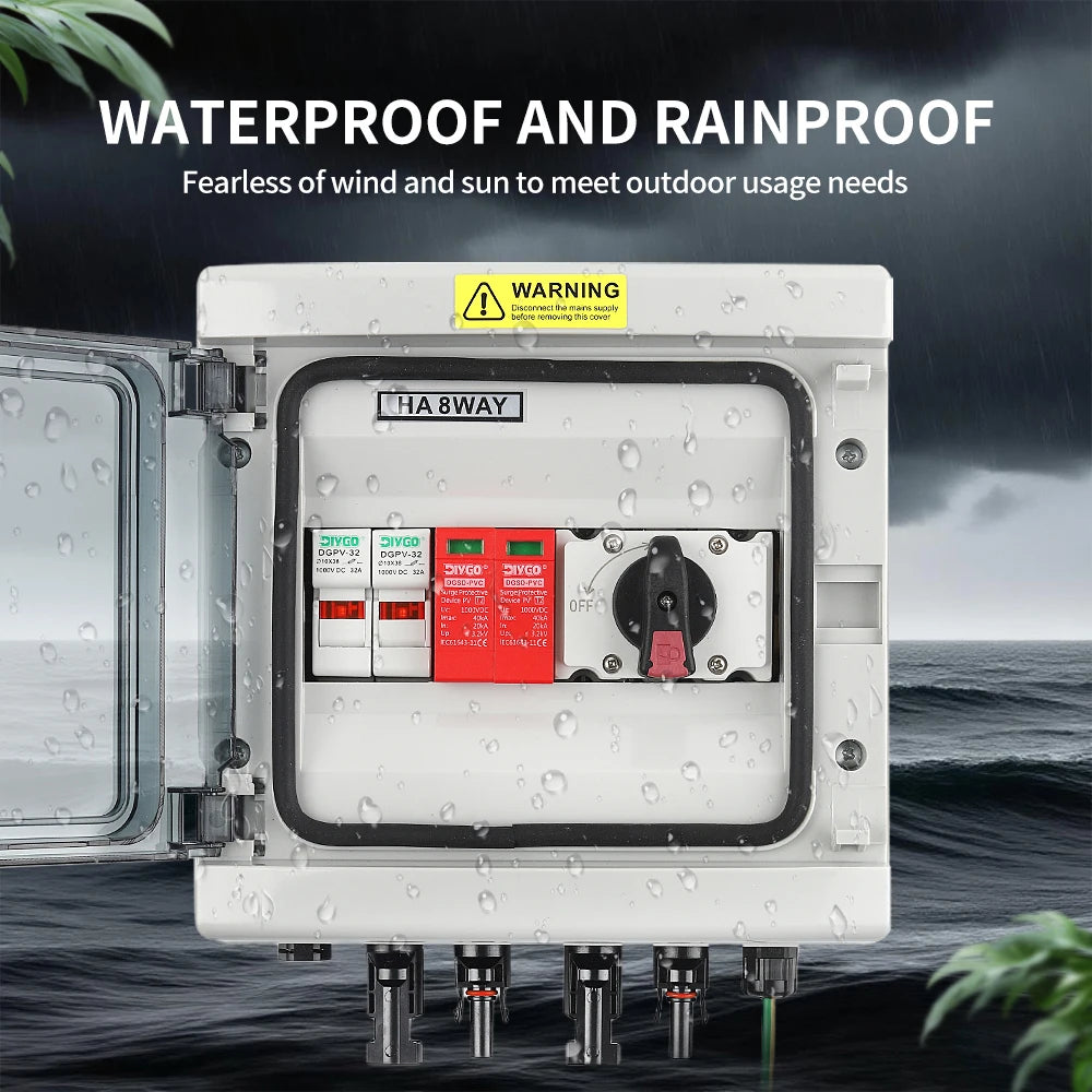Detailed view of DC 1000V isolation switch with lightning protection for photovoltaic systems