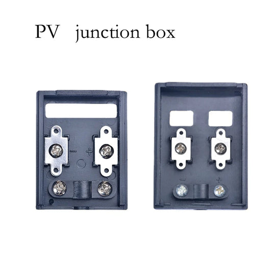 Waterproof solar junction box for 5–60W solar panels, plastic cable protection