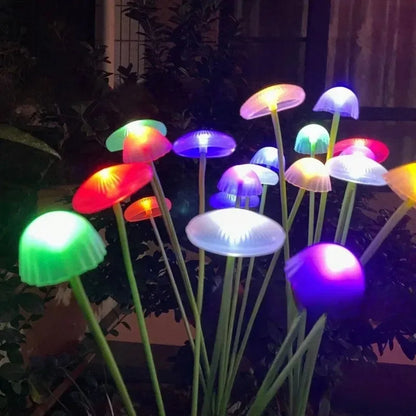 Close up of solar LED jellyfish mushroom lawn lights