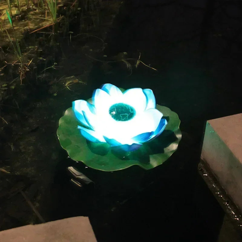 Set of solar operated LED floating lotus lights for pond, pool, garden, and fish tank decoration
