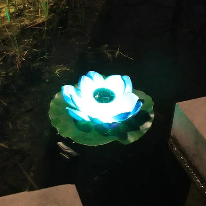 Set of solar operated LED floating lotus lights for pond, pool, garden, and fish tank decoration