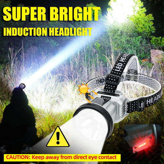 Solar LED headlamp USB rechargeable head torch