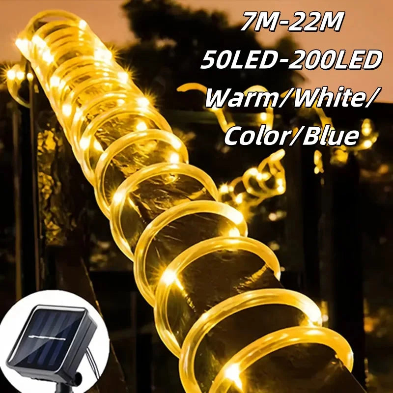 Solar LED rope light string, outdoor waterproof fairy decoration for garden, terrace, wedding party, and Christmas tree lighting