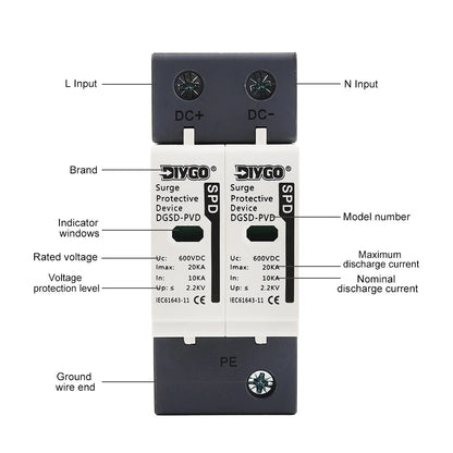Protective surge arrester device for solar and household low-voltage systems