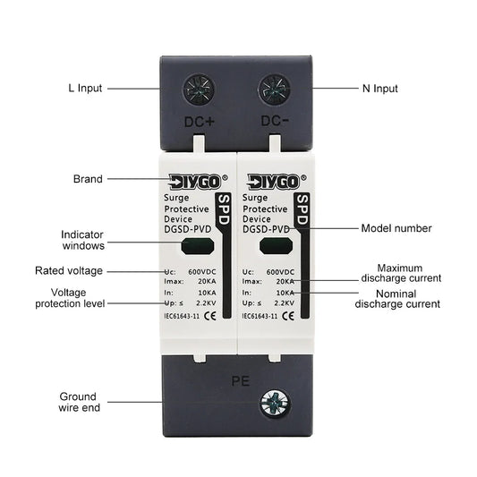 Protective surge arrester device for solar and household low-voltage systems