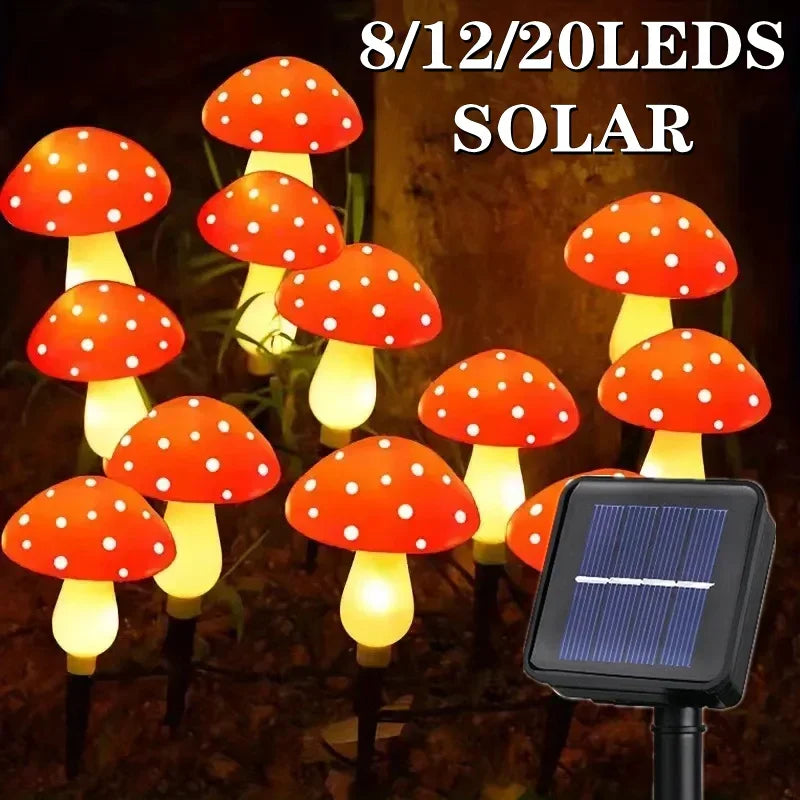 solar mushroom garden lights stake design showing decorative shape and finish