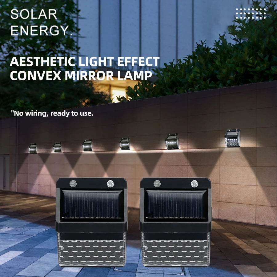Solar LED wall lamp for patio and outdoor use