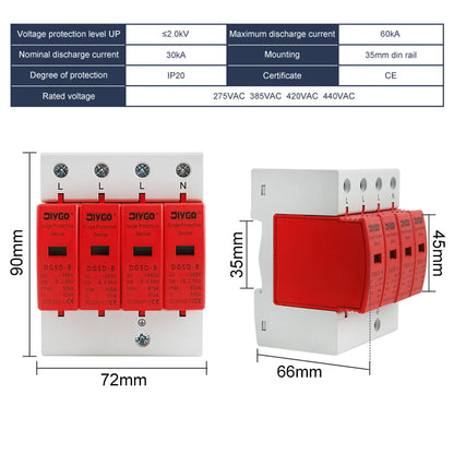 House lightning surge protector for solar PV low-voltage protection