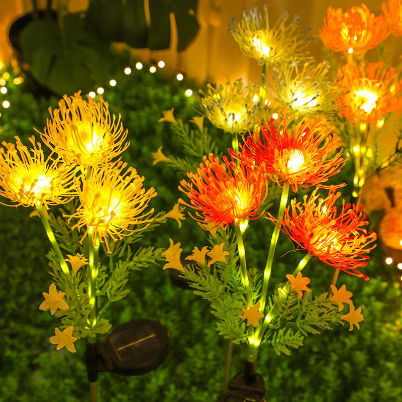 Solar LED red magic lily lights with 3 glowing flower heads, outdoor yard, garden, and lawn decoration flower lamp