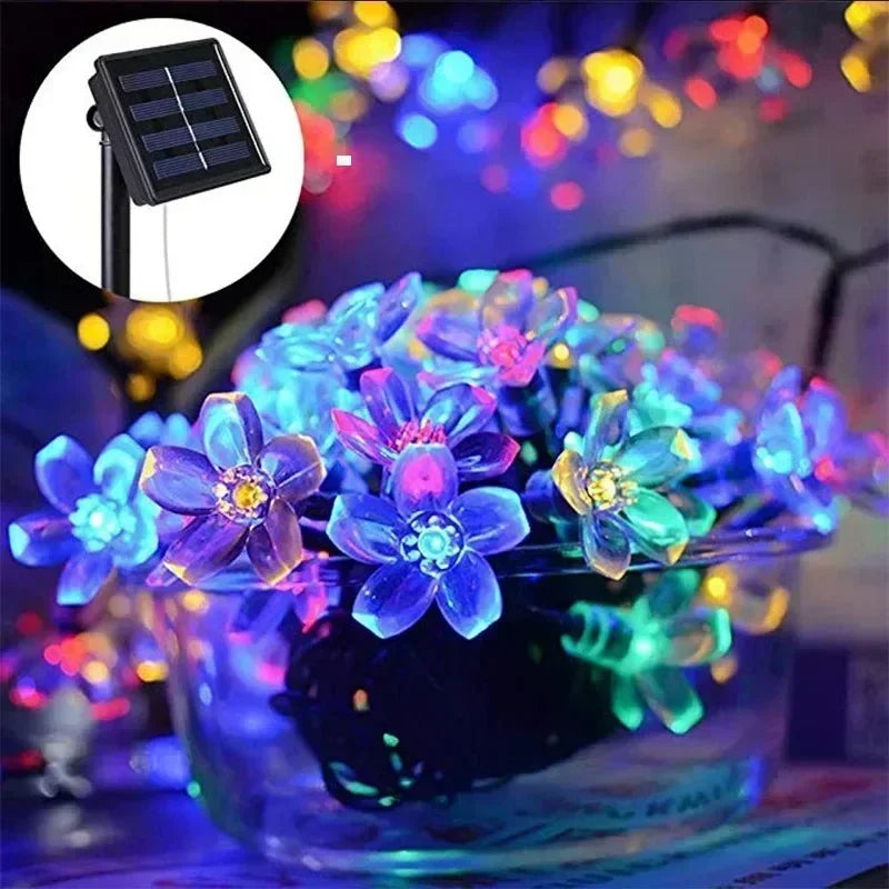 Solar Sakura fairy string lights, 5/7/12/22M peach blossom cherry LED lamp for wedding, party, garden, and Christmas outdoor decoration