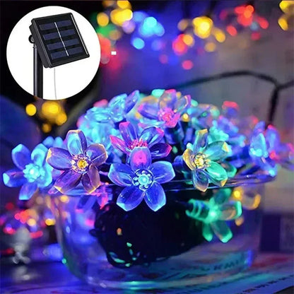 Solar Sakura fairy string lights, 5/7/12/22M peach blossom cherry LED lamp for wedding, party, garden, and Christmas outdoor decoration