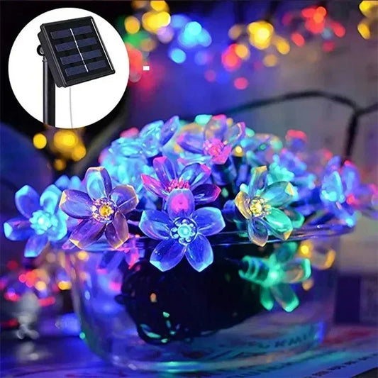 Solar Sakura fairy string lights, 5/7/12/22M peach blossom cherry LED lamp for wedding, party, garden, and Christmas outdoor decoration
