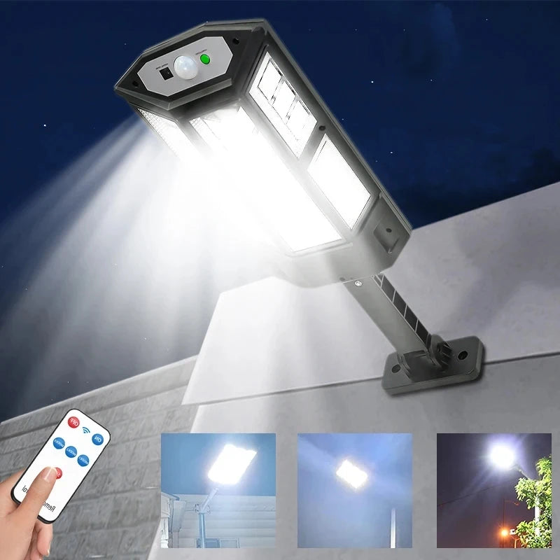 Solar LED street light with 3 lighting modes and motion sensor function