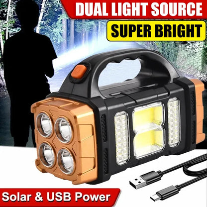 USB rechargeable solar LED flashlight with COB work light