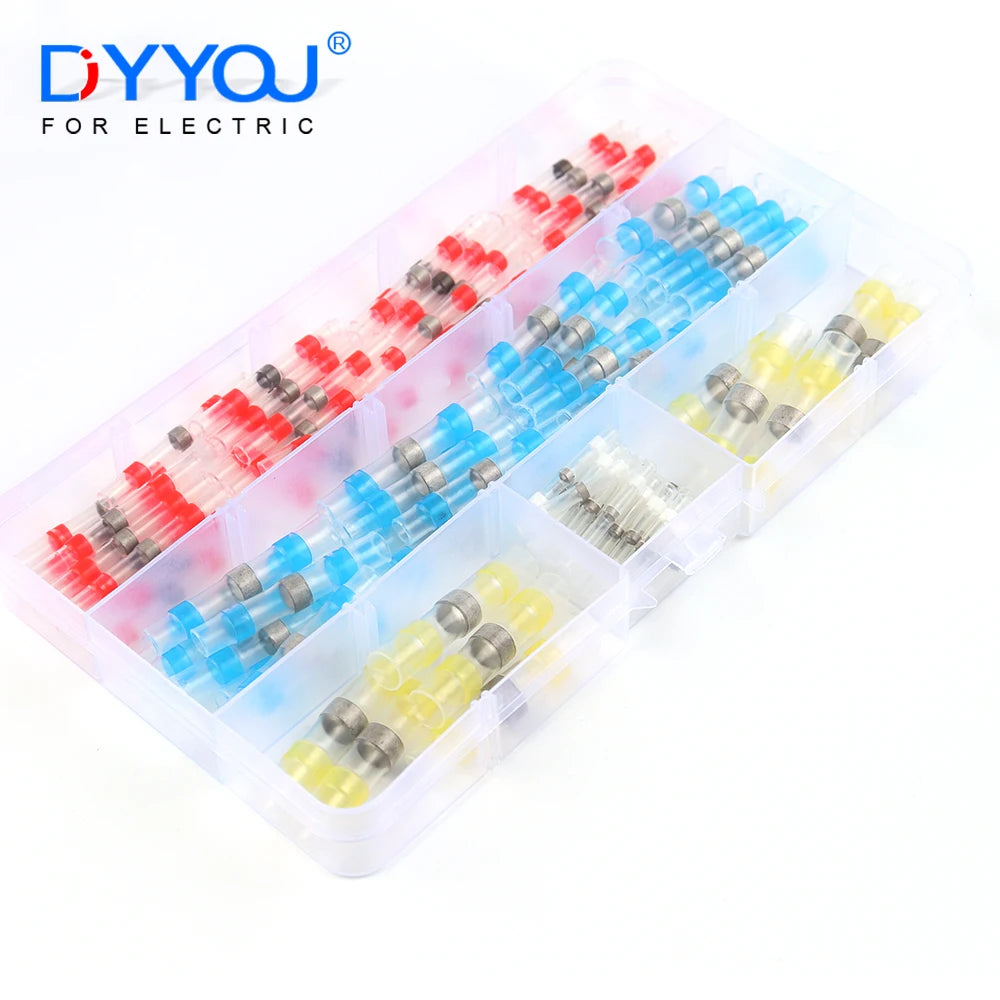 100/120 PCS solder seal wire connectors, heat shrink butt connectors, waterproof insulated electrical wire terminals