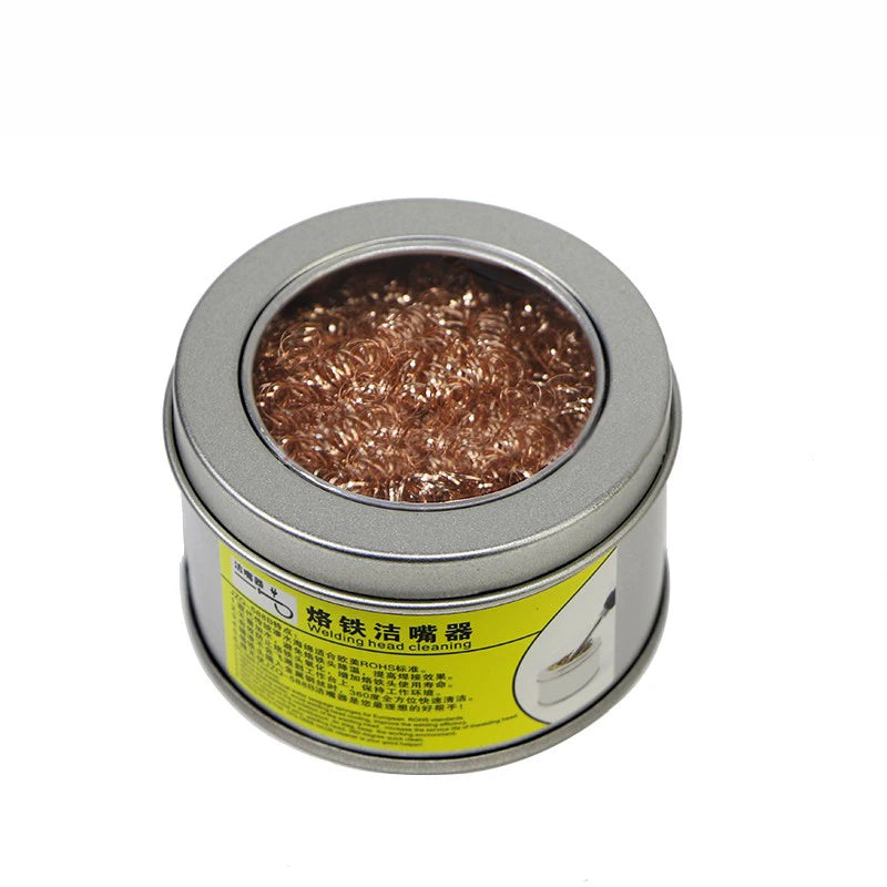 Copper wire mesh cleaning ball for soldering iron tips, ideal for desoldering and nozzle maintenance in electronics projects