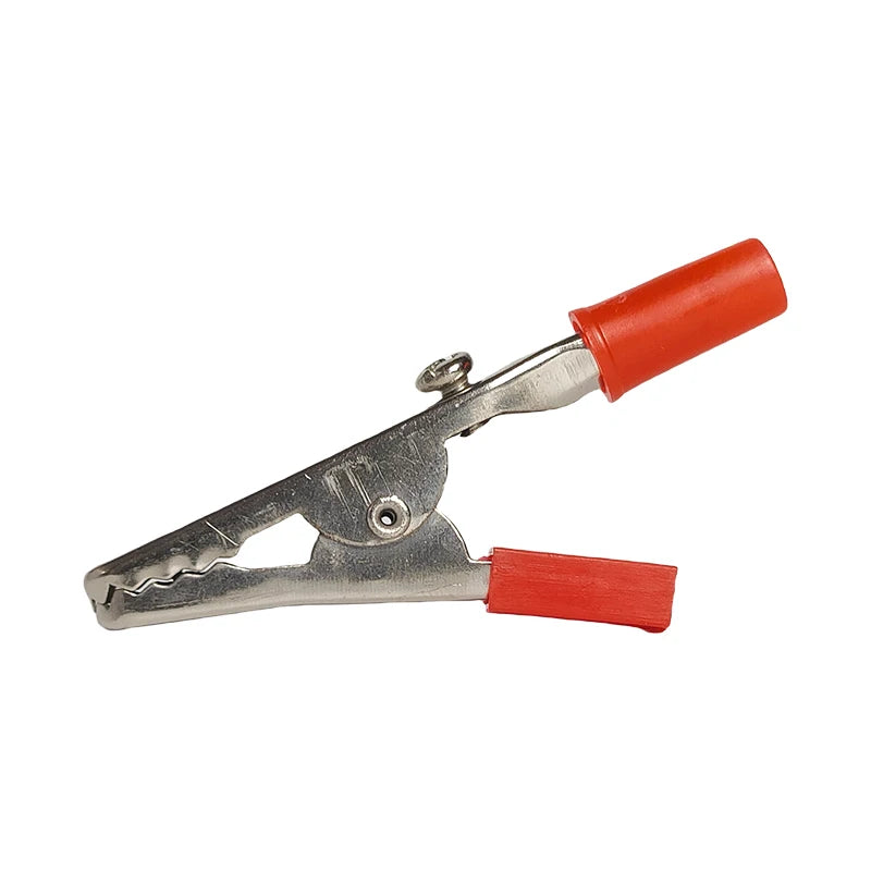 red black solderless alligator clips with screw terminals and binding posts for electronics testing