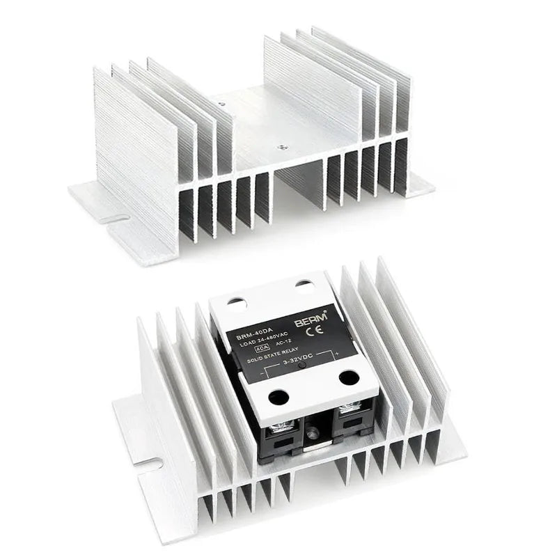 Aluminum heat sink for SSR solid state relay, 10A–100A, suitable for 12V, 24V, 48V, 220V single or three phase