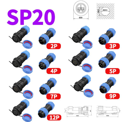 SP16 SP17 SP20 SP21 2-12Pin docking IP68 waterproof aviation connector set for industrial applications