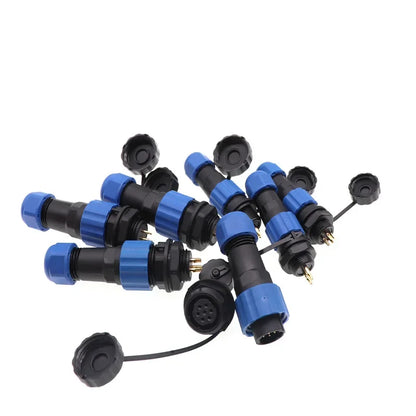 Close-up of SP16 SP17 SP20 SP21 screw wiring waterproof aviation connectors, 2PIN-12PIN, IP68 rated for electrical cables