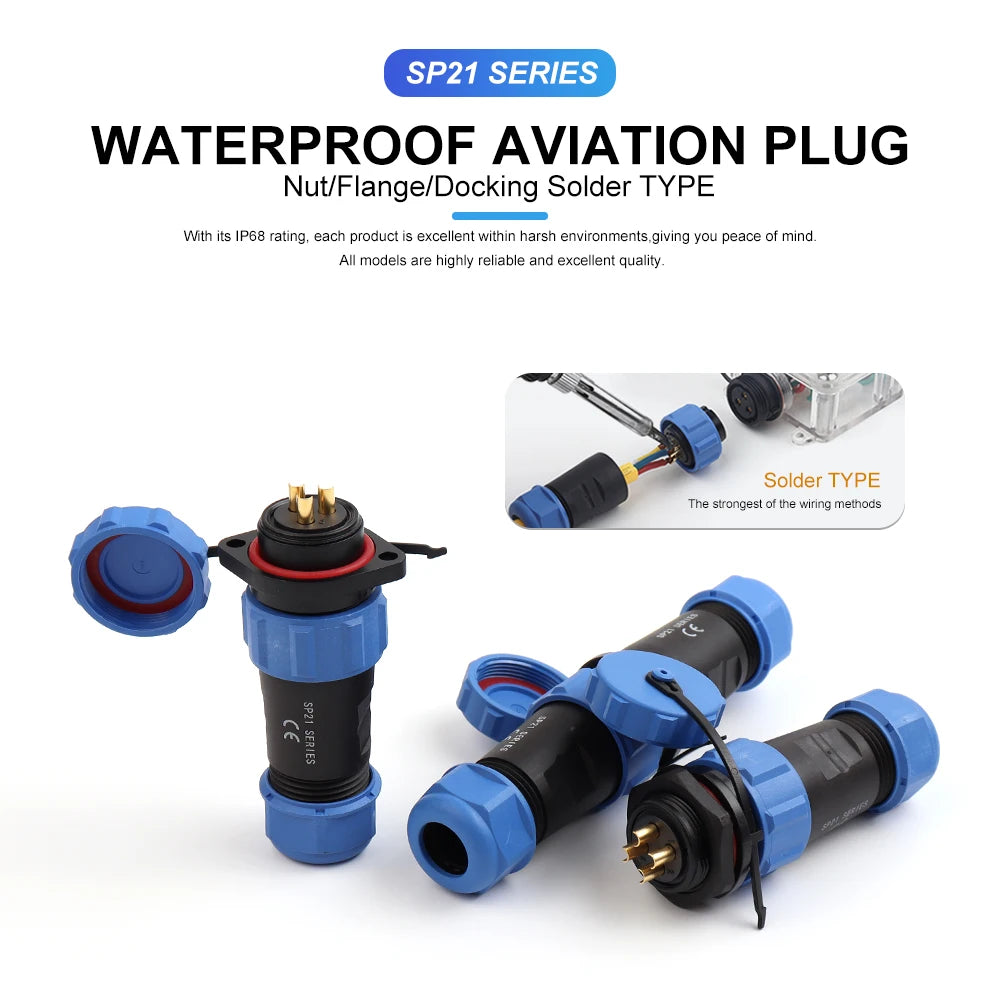 SP21 flange docking waterproof connector, male and female plug socket for cable