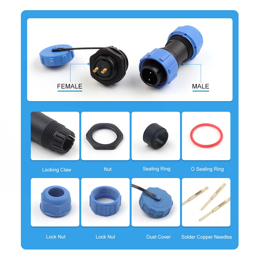 SP21 male and female waterproof aviation plug socket for industrial cable connections