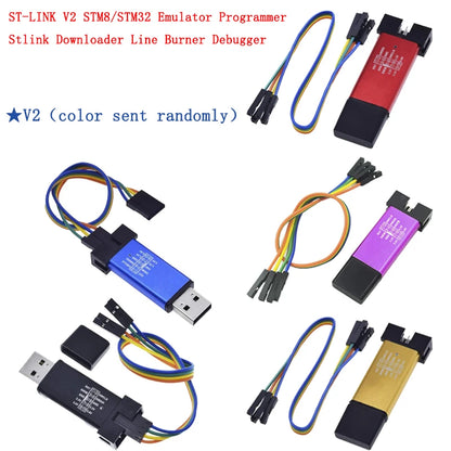 ST-LINK V2 emulator programmer and debugger module for STM8 and STM32 microcontrollers, supports downloading and firmware burning