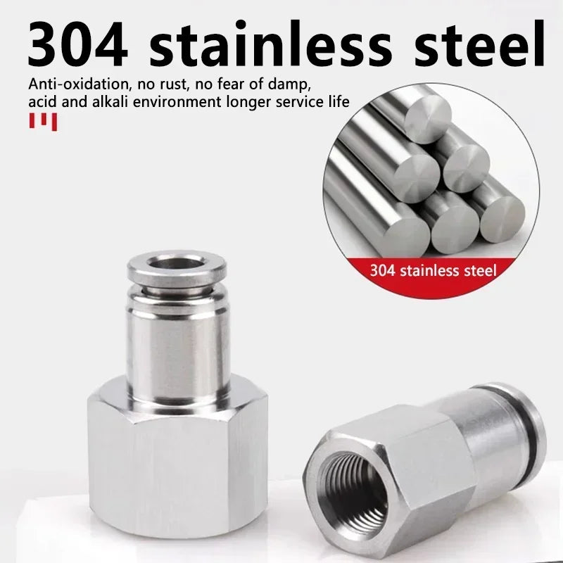 304 stainless steel quick-connect air hose fitting showing internal locking and sealing design