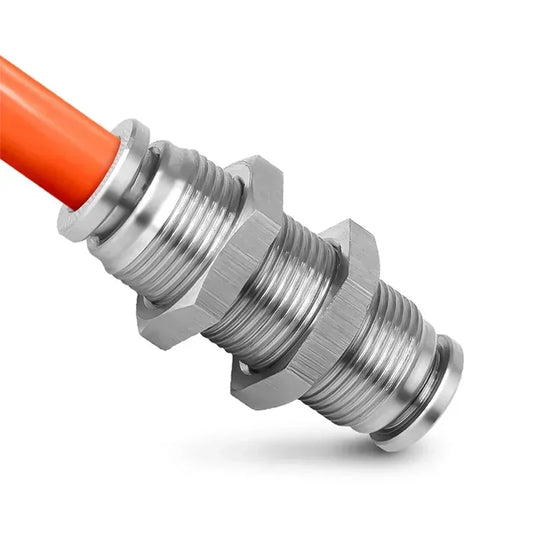 304 stainless steel PM type bulkhead pneumatic connector, push-in hose fitting for 4–16mm air, gas, and fluid pipes