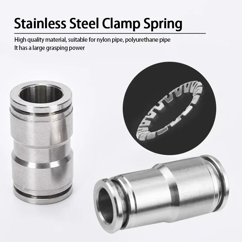 Boxed set of 304 stainless steel pneumatic quick connect fittings for air compressors and hydraulic gas pipes