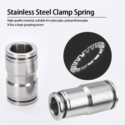 Boxed set of 304 stainless steel pneumatic quick connect fittings for air compressors and hydraulic gas pipes