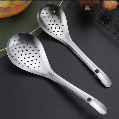 Stainless steel strainer spoon for food filtration and kitchen draining