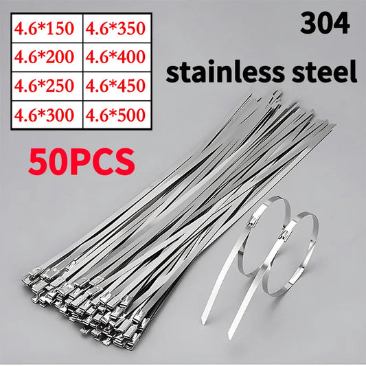 304 stainless steel zip ties heavy-duty self-locking metal cable ties 4.6mm anti-rust heat resistant