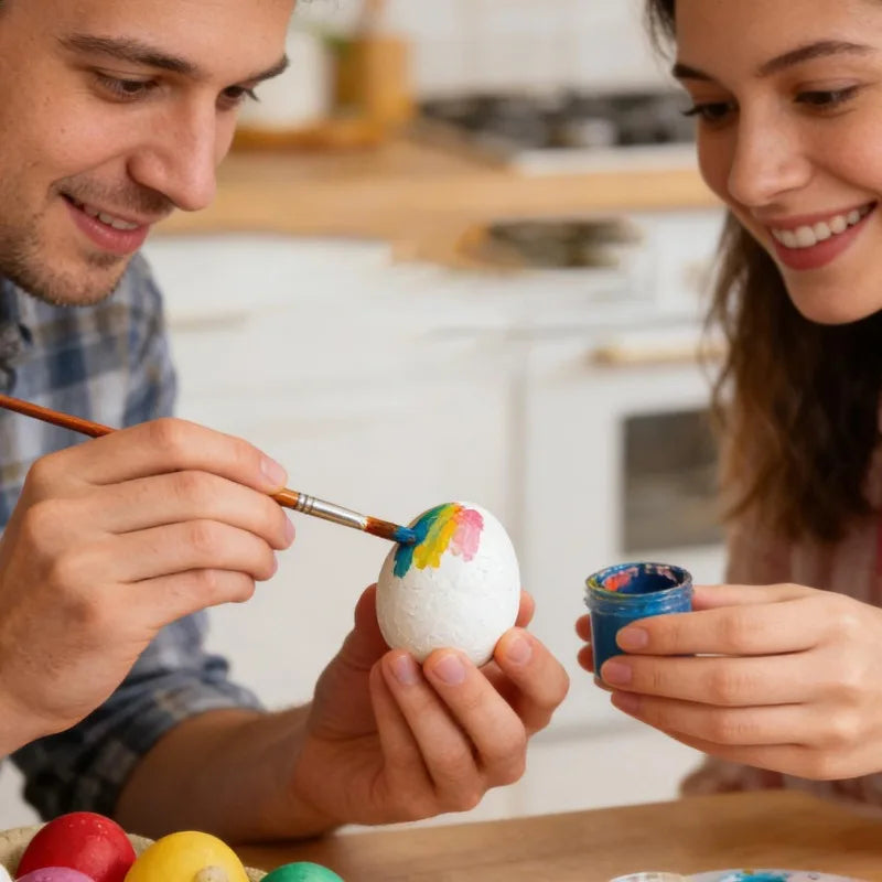 Close-up of white styrofoam fake eggs for Easter DIY crafts and home decoration