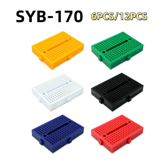 SYB-170 mini solderless prototype breadboard with 170 tie-points, compact 35x47x8.5mm size for Arduino and DIY electronics projects